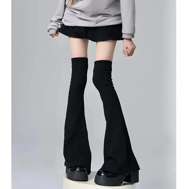 Solid Flared Knit Leg Warmers with Over Knee Shape