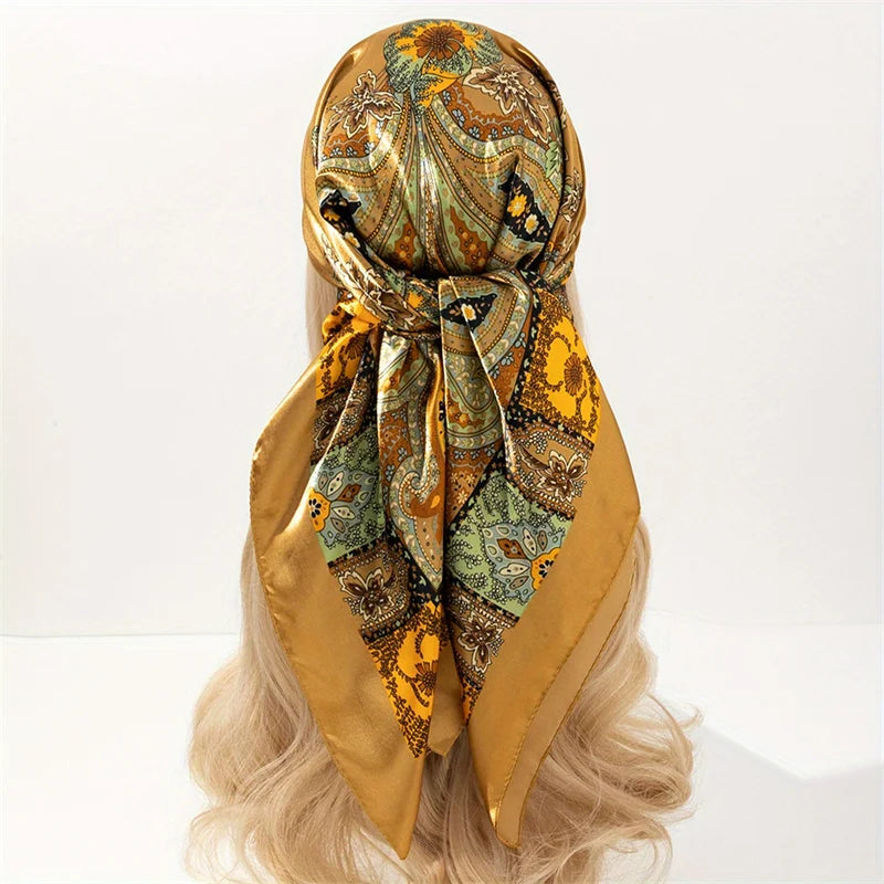 Printed Square Scarf with Ornate Paisley Pattern Options