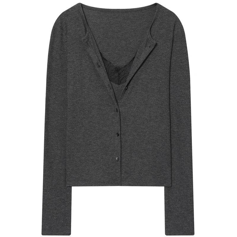 Women's Lace V Neck Button Front Cardigan Casual Knit Layer