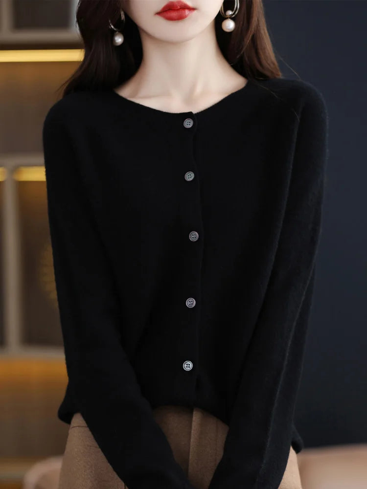 Women's Crew Neck Button Front Cardigan Casual Knit Layer