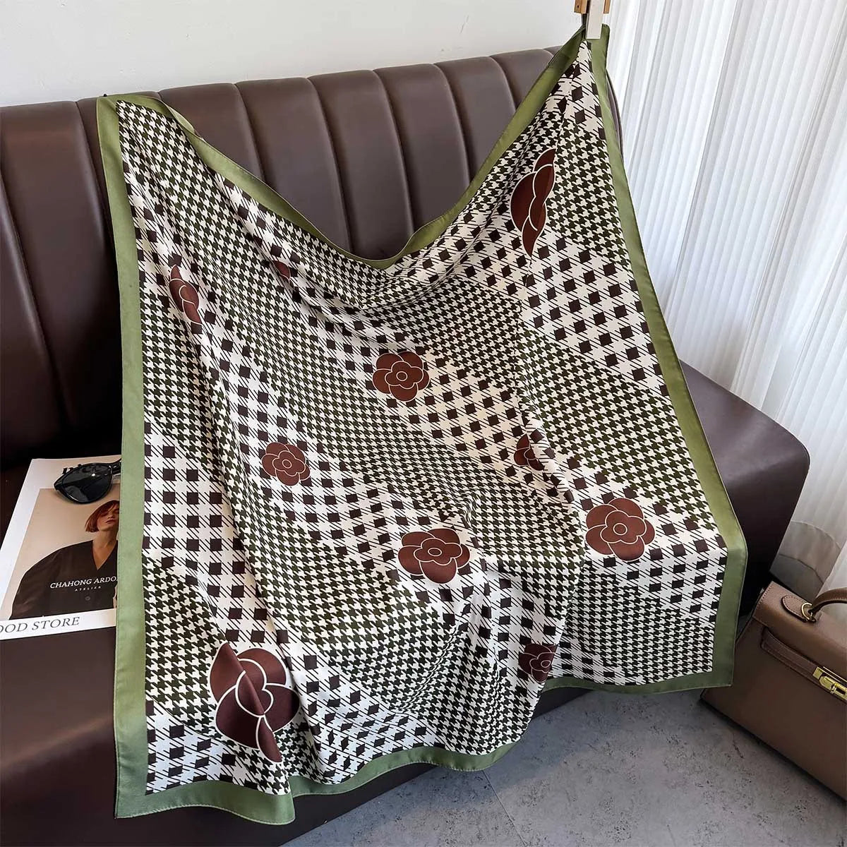 Printed Large Square Scarf with Decorative Border Designs