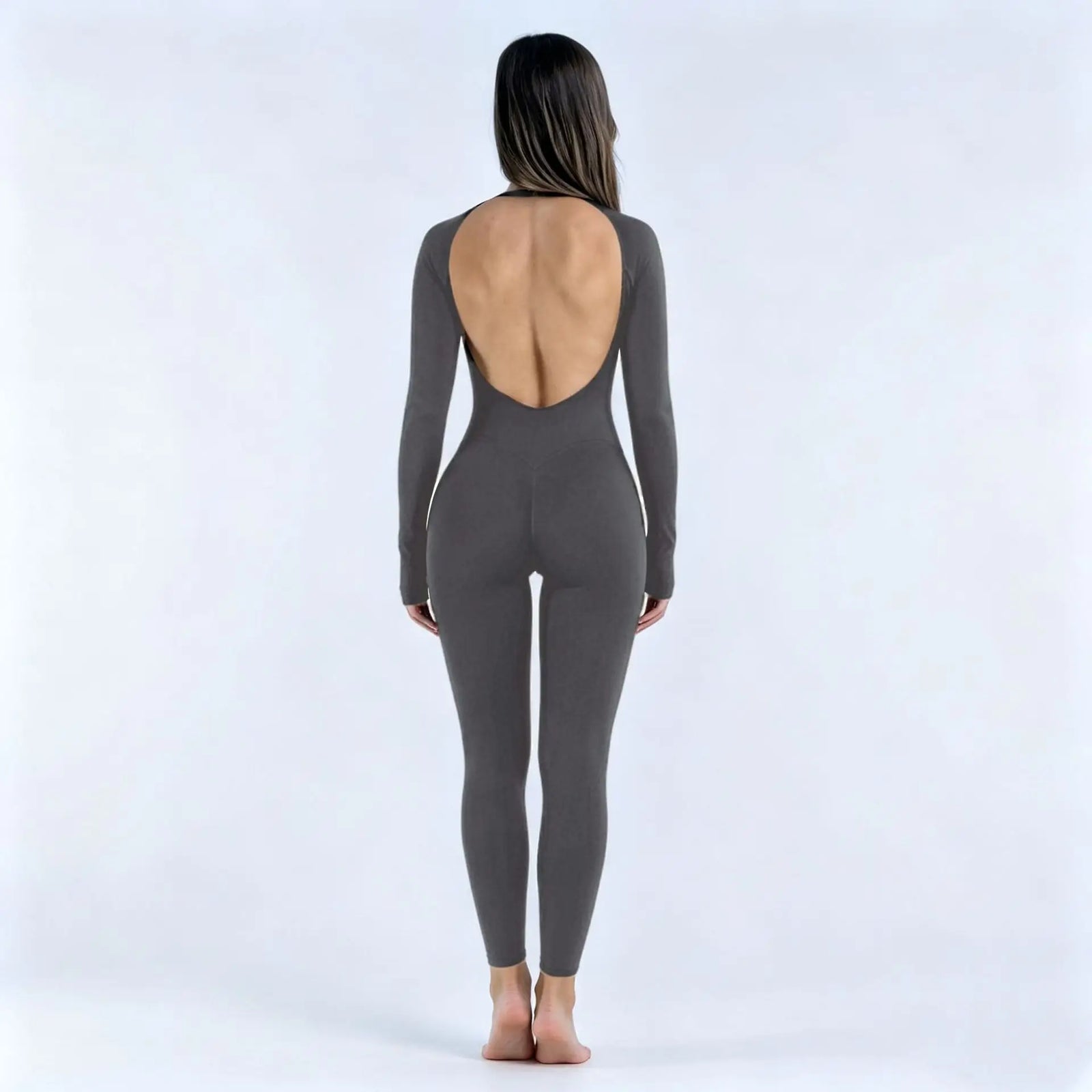 Women's Open Back Nylon Blend Workout One Piece with Sleeve and Length Options