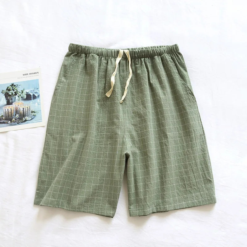 Men's Grid Check Drawstring Waist Short Lounge Pajama Shorts