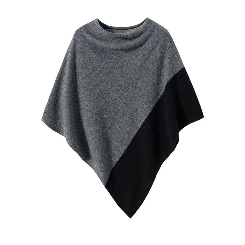 Asymmetric Block Colour Poncho for Layering over Outfits