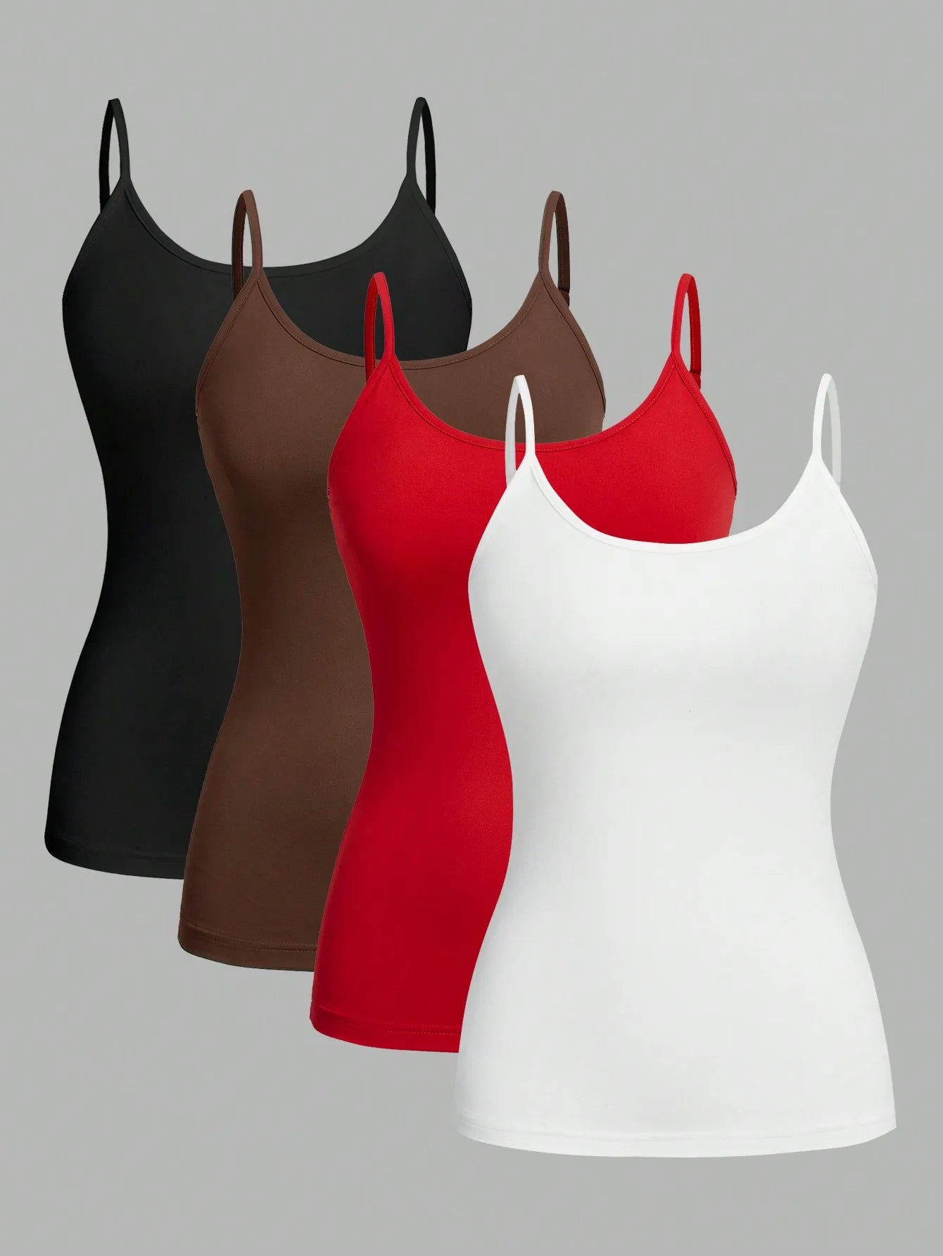 Women's Solid Camisole Four-Pack with Thin Shoulder Straps for Simple Layering