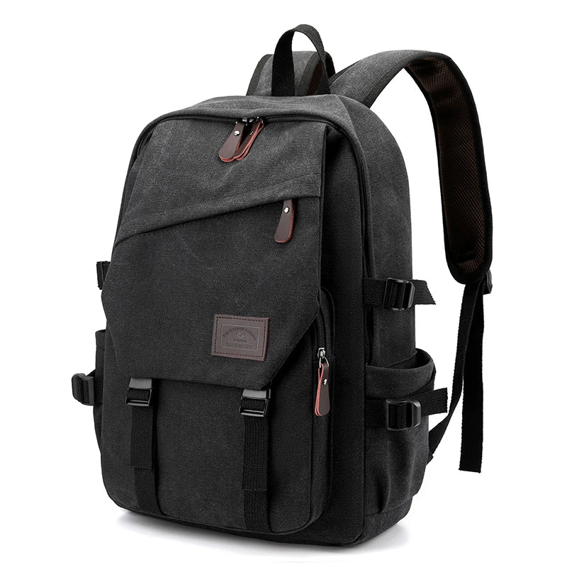 Canvas Travel Backpack with Buckle Front and Adjustable Shoulder Carry Straps