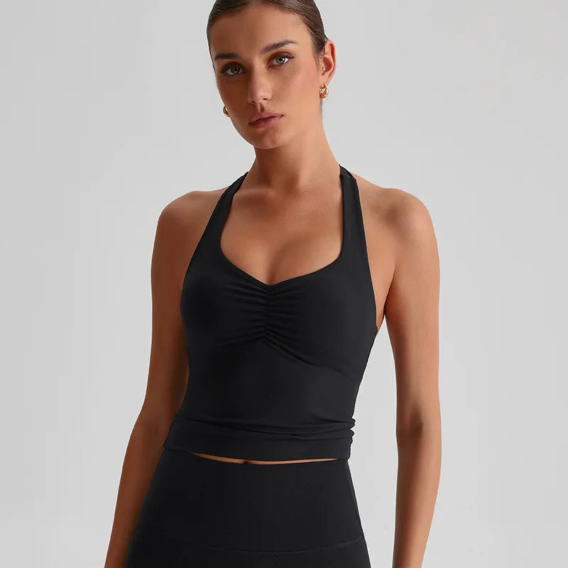 Women's Ruched Front Cross Back Longline Tank Top
