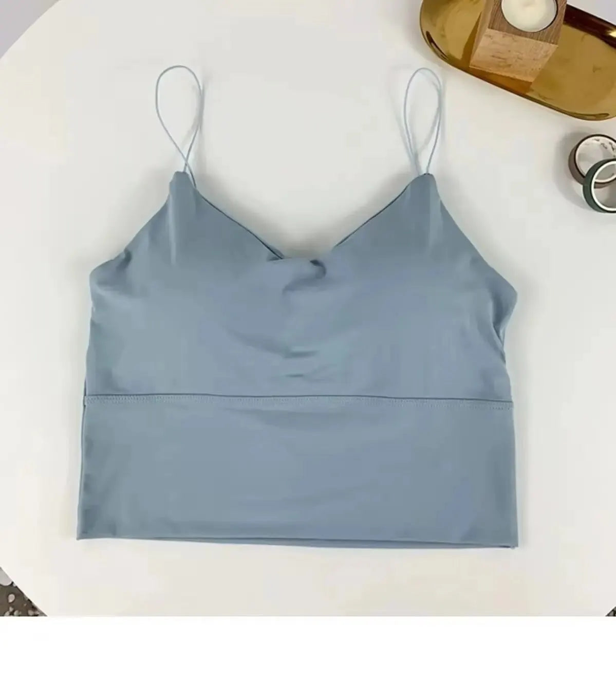Women's Scoop Neck Crop Top with Thin Shoulder Straps and Built-In Padding
