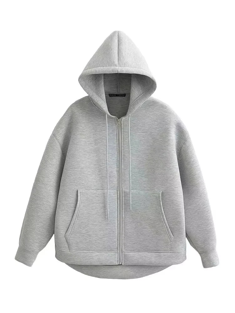 Long Sleeve Full Zip Casual Hooded Sweatshirt for Layering
