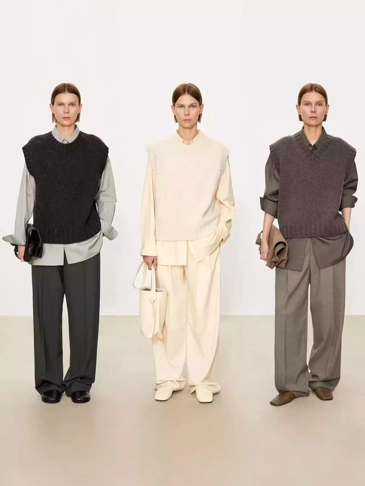 For autumn winter sleeveless vests stylish and loose with V-neck wool vests for layering Women's knitted sweaters and waistcoats