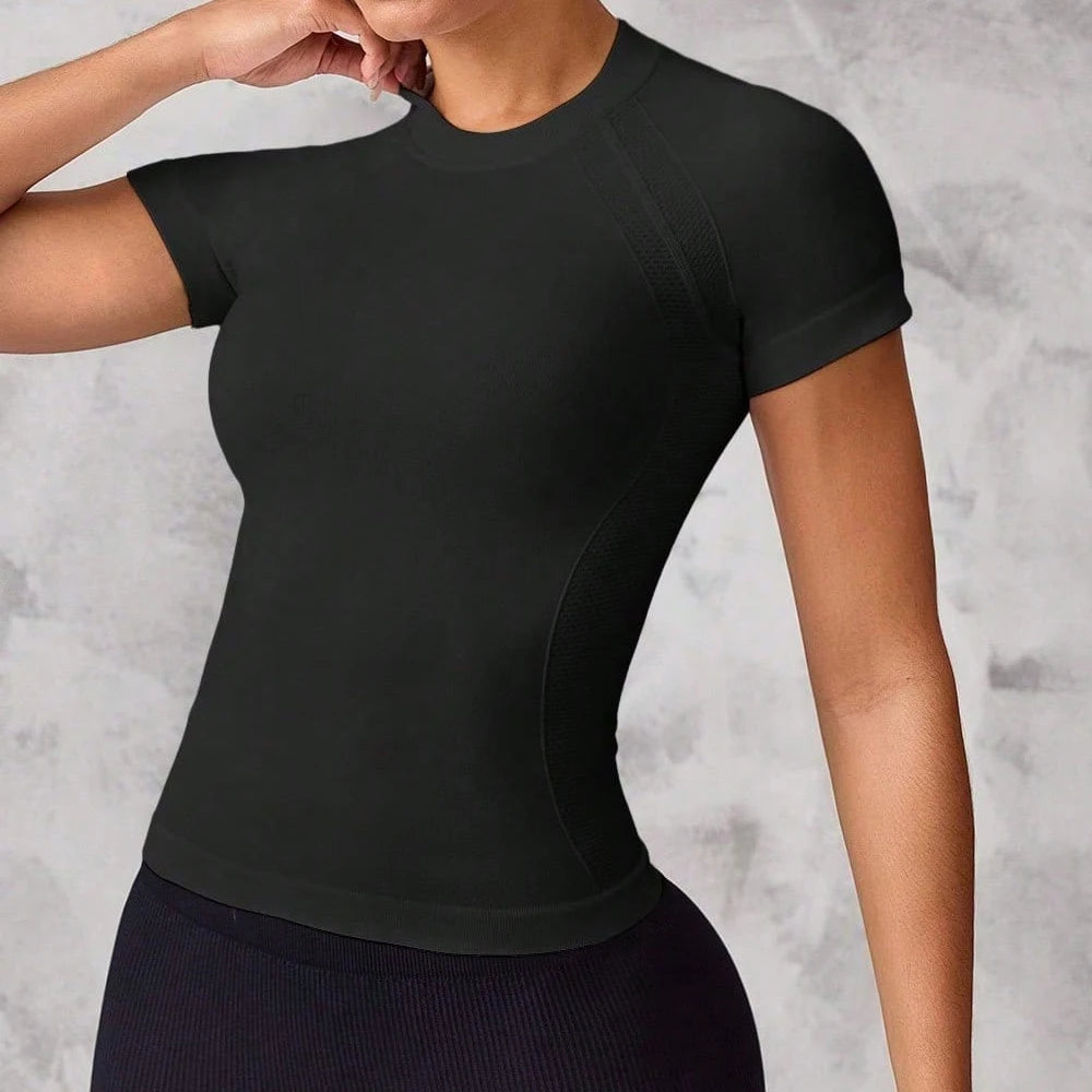 Women's Crew Neck Fitted Short Sleeve T-shirt For Workout Outfits