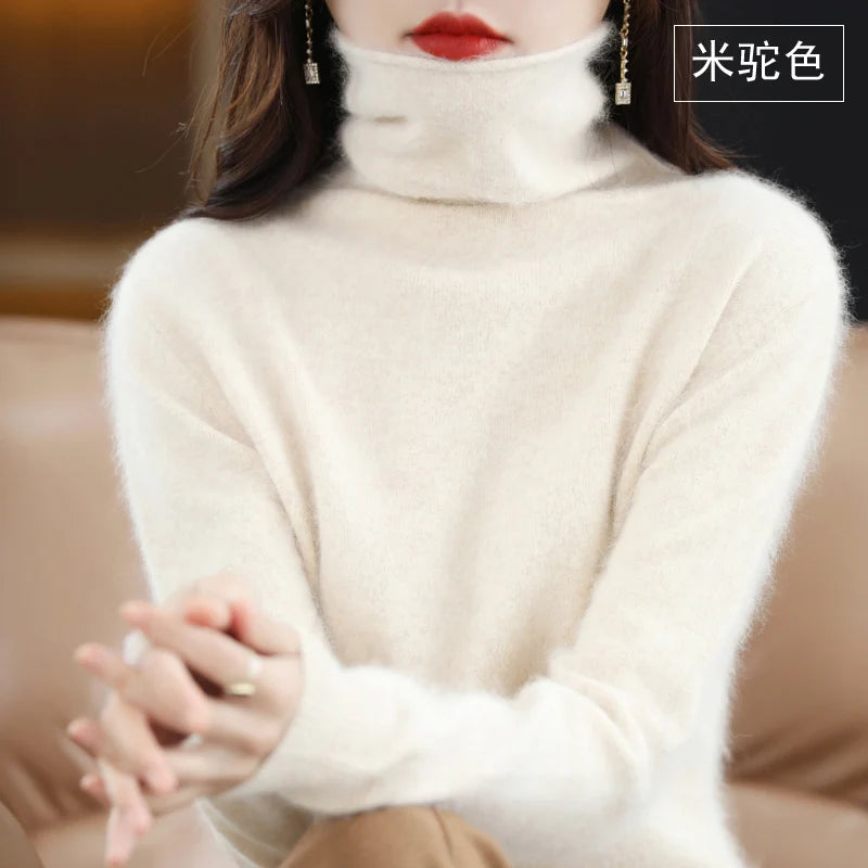 Women's Solid Long-Sleeve Turtleneck Loose Knit Pullover Sweater for Autumn Winter Outfits