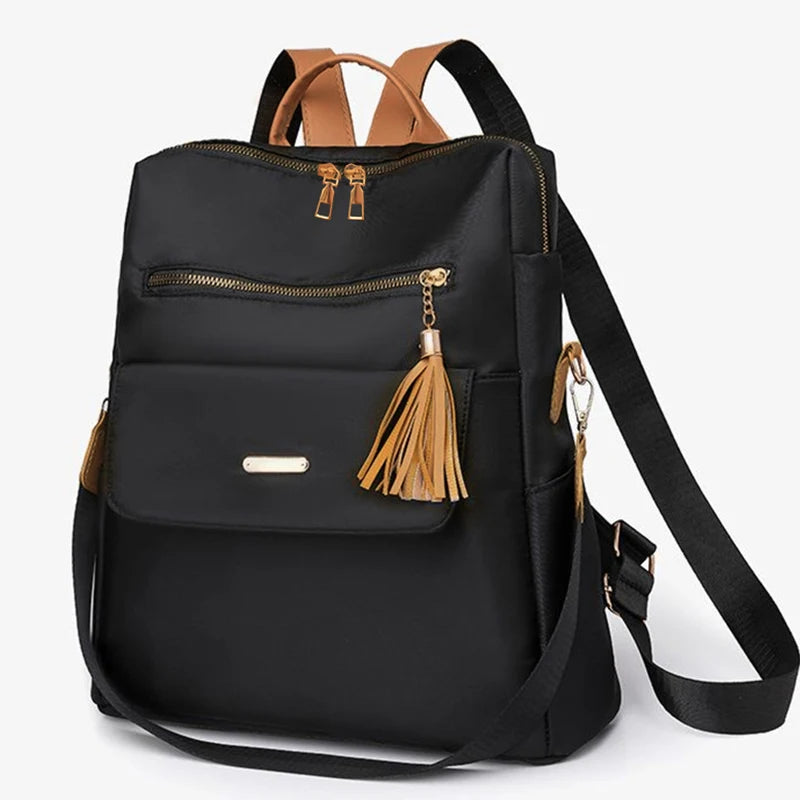 Tassel Detail Backpack with Front Pockets and Adjustable Shoulder Strap Design