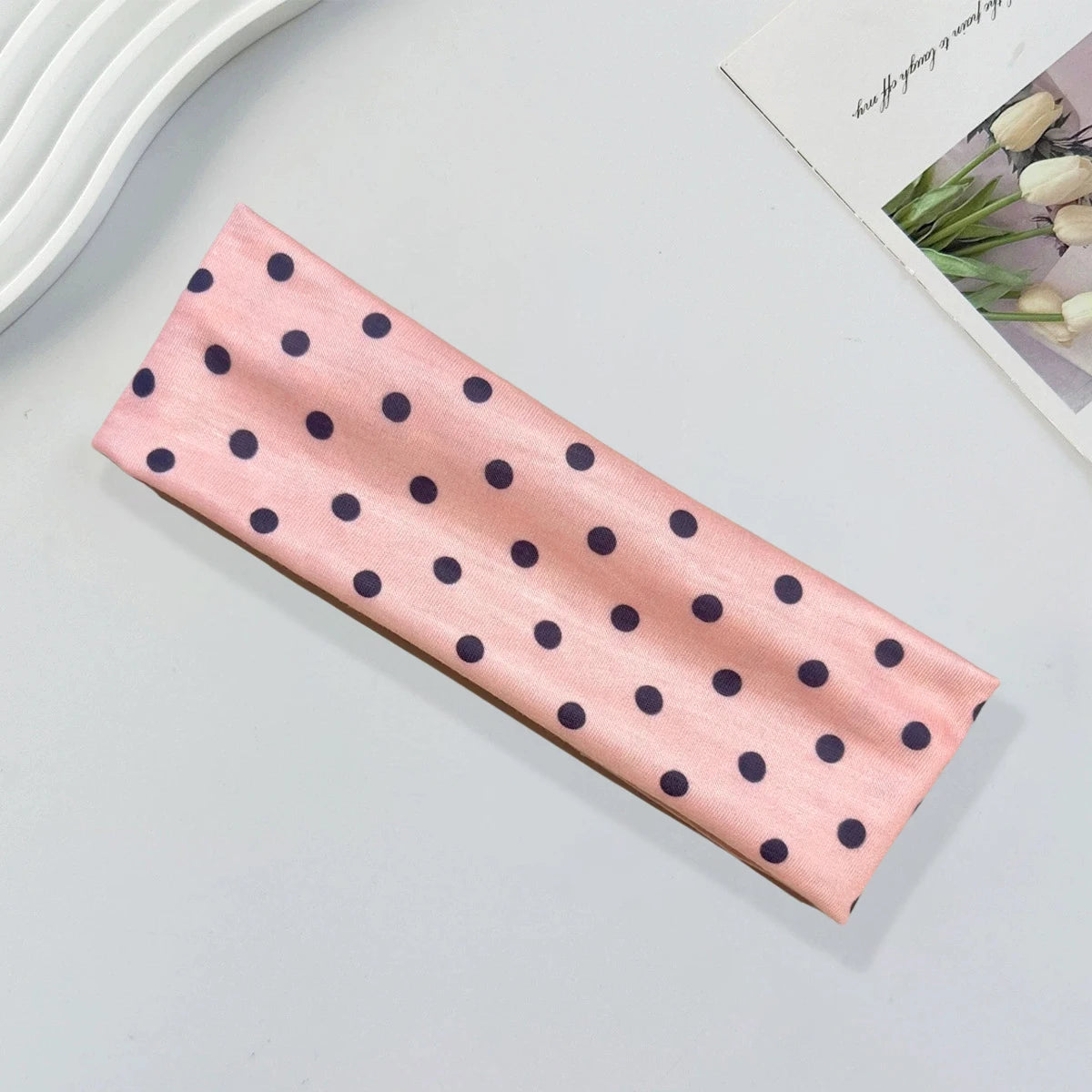 Polka Dot and Button Style Fabric Headband for Hair Styling