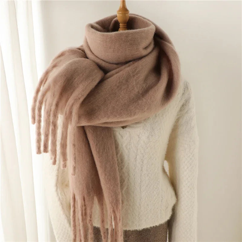 Solid Long Fringed Scarf for Draped Neck Styling