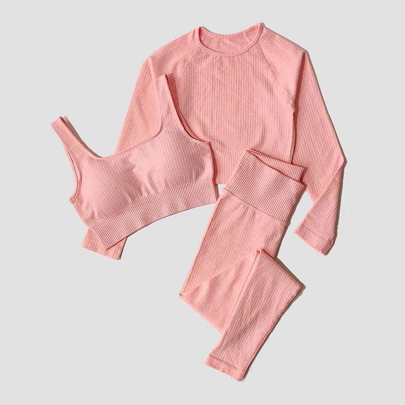 Women's Long Sleeve Crop Top And Leggings Yoga Set