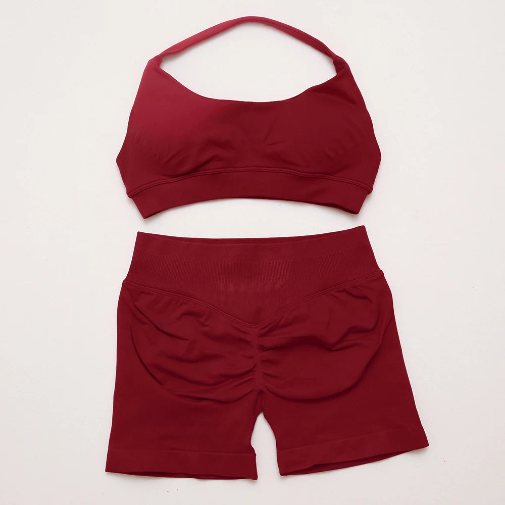 Women's Halter Bra And Shorts Yoga Set For Workout Outfits
