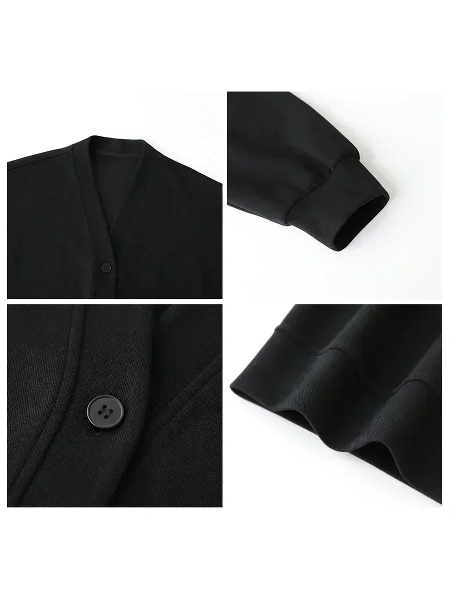 V Neck Long Sleeve Button Front Loose Casual Cardigan