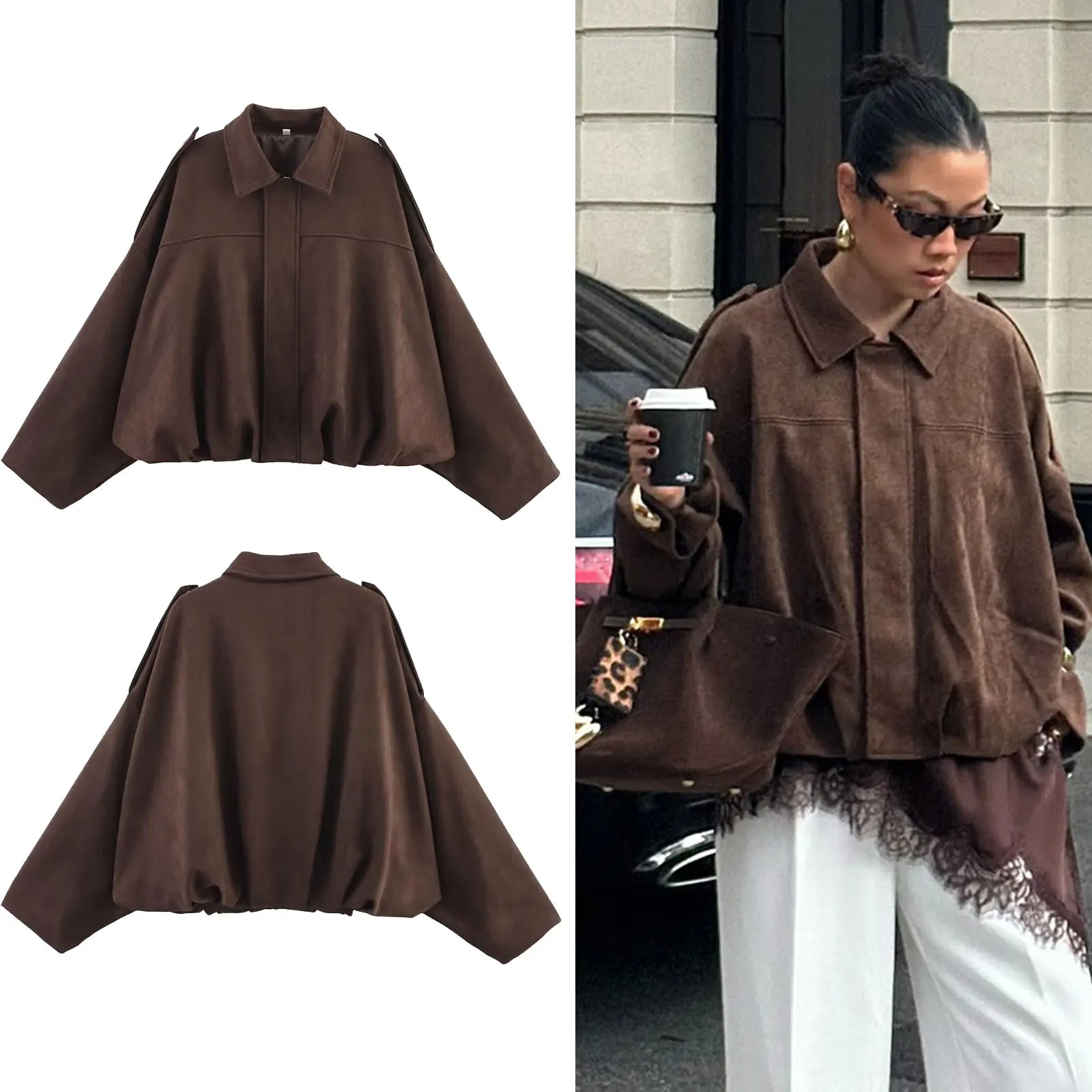 Women's Suede-Look Lapel Zip-Front Jacket