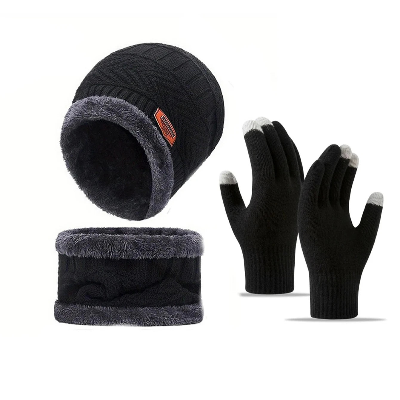 Men's Knitted Hat Scarf and Gloves Set for Outdoor Winter Wear