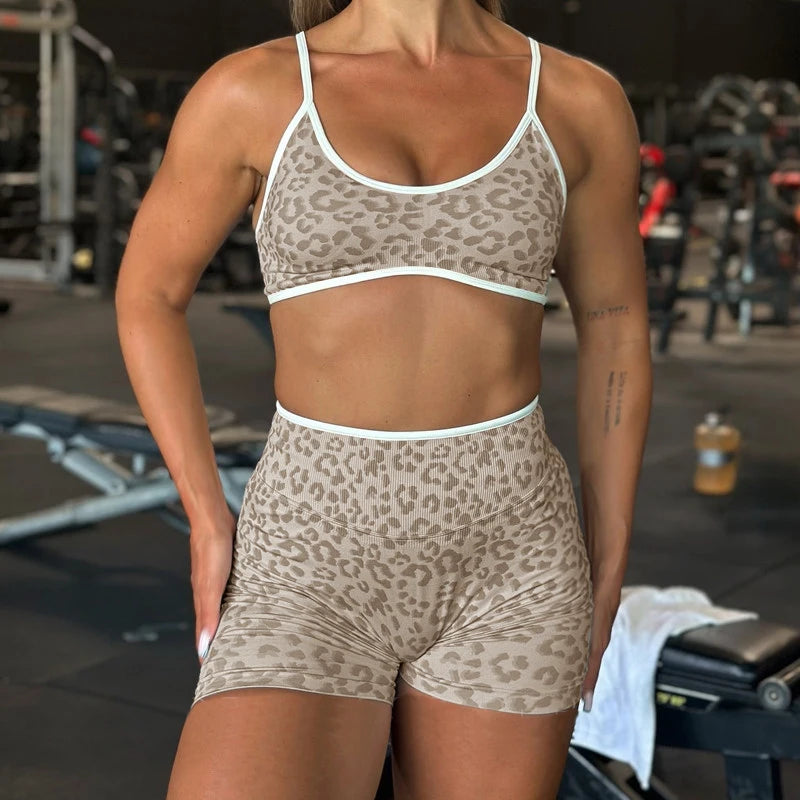 Women's Leopard Bra And Bottoms Yoga Set For Workout Outfits