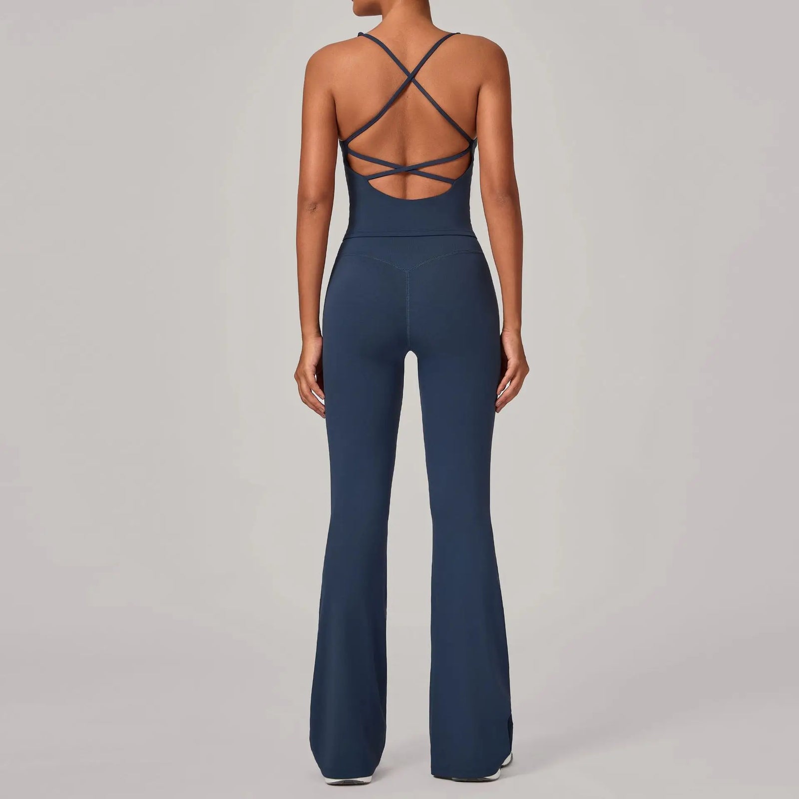 Women's Backless Tank And Flared Pants Yoga Set