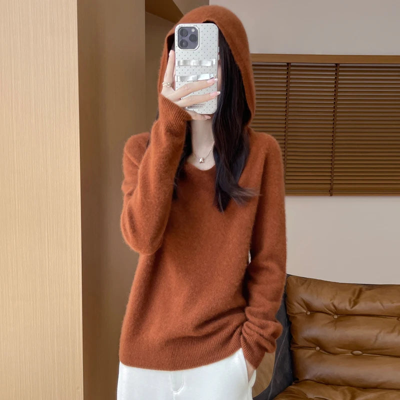 Women's V Neck And Hooded Knit Styles Sweater