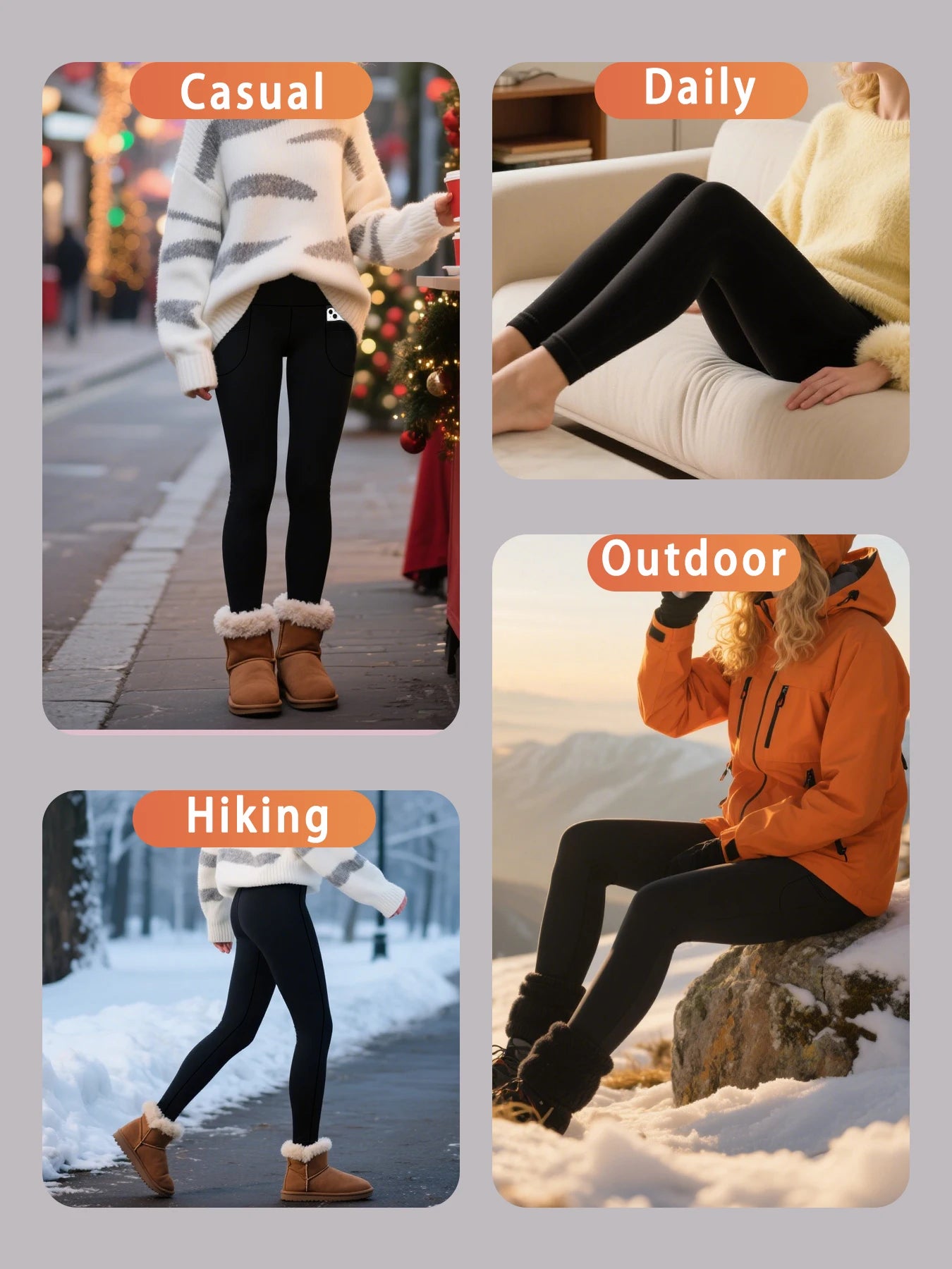 Women's High-Waist Fleece-Lined Leggings with Side Pockets