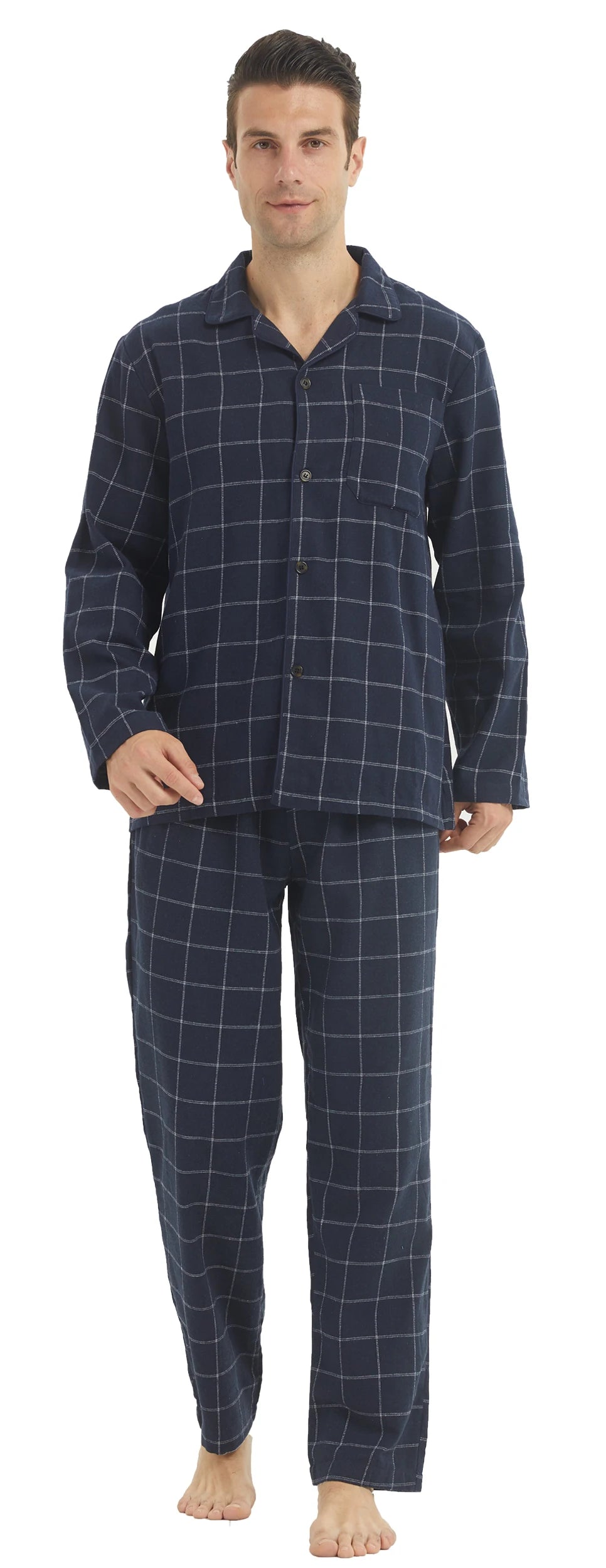Men's Plaid Button Front Long Sleeve Shirt and Pants Pajama Set