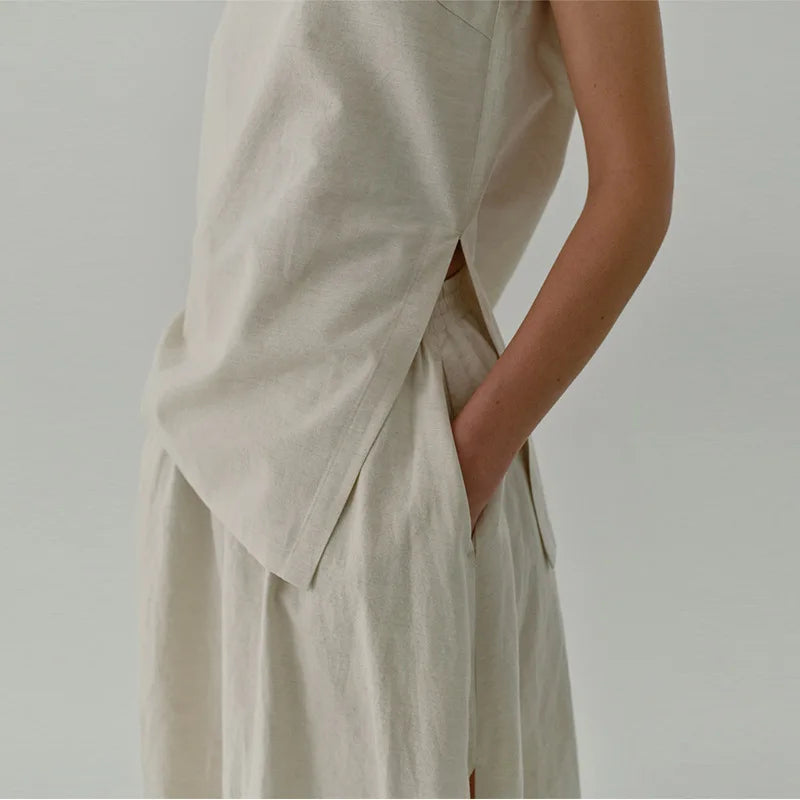 Women's Cotton-Linen Loose A-Line Ankle-Length Skirt with Pockets for Casual Everyday Outfits