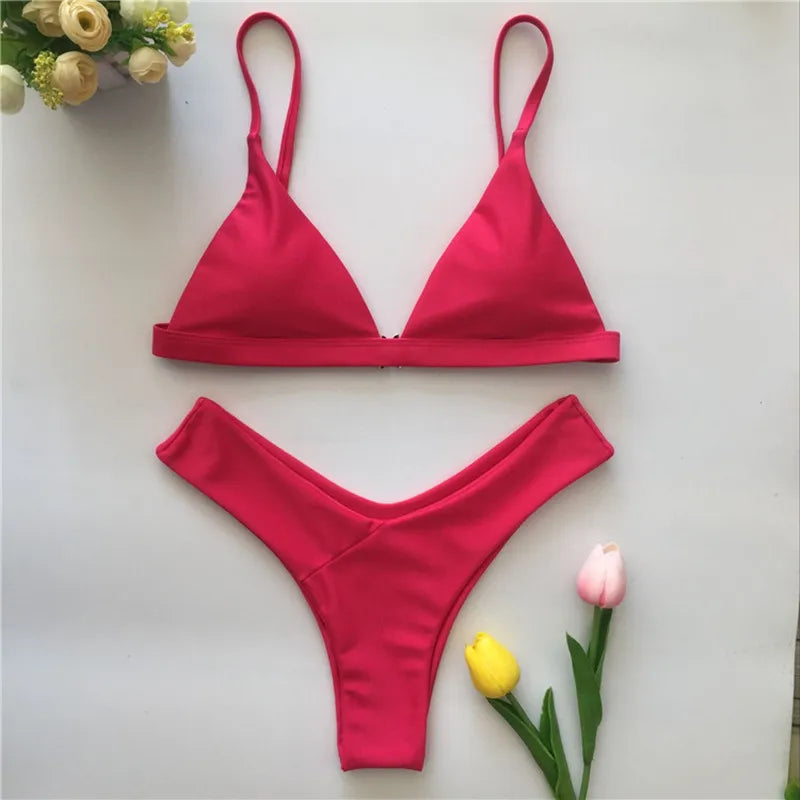 Women's Triangle Bikini Top and High Cut Briefs Swim Set