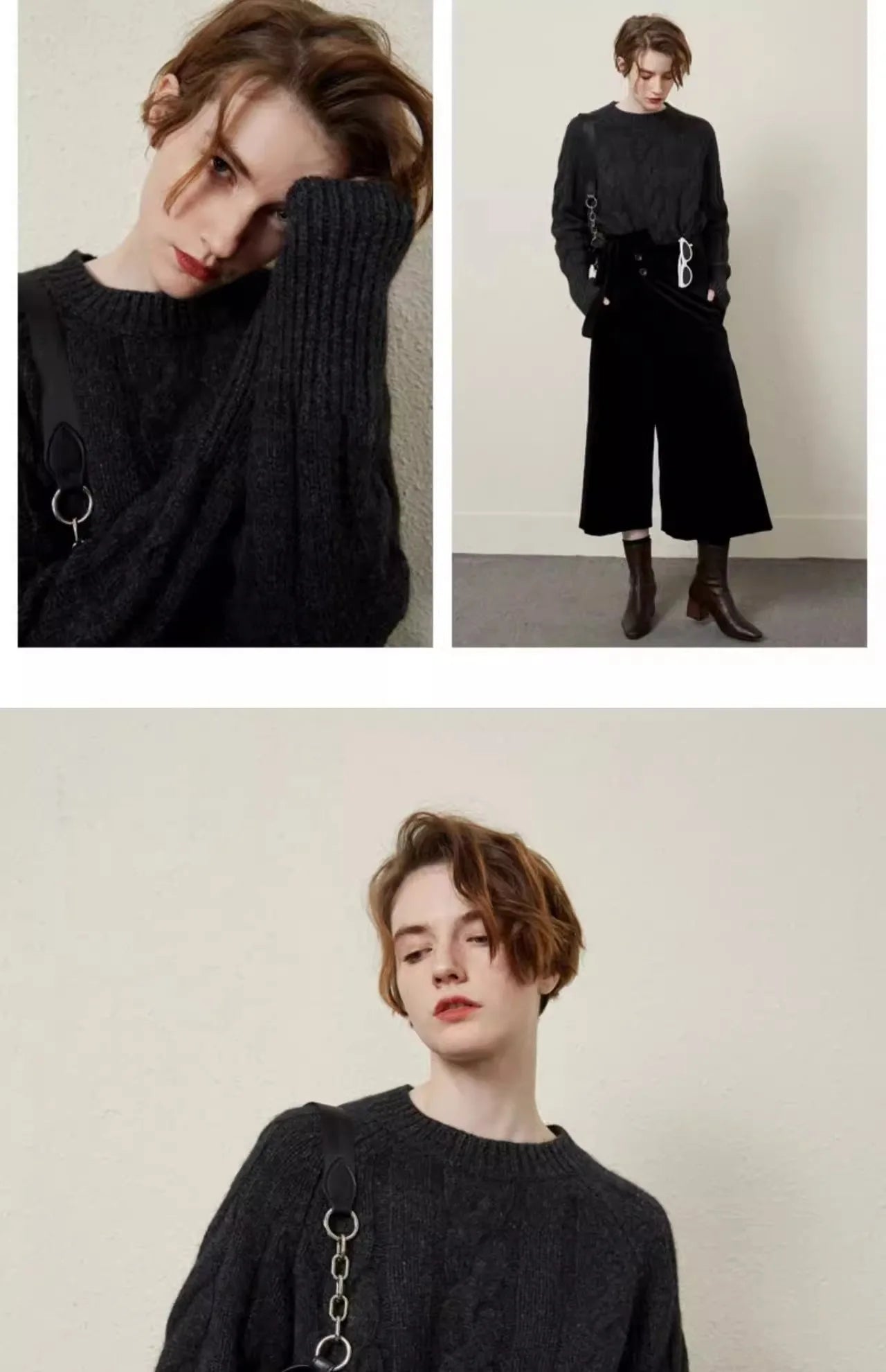 European autumn and winter cashmere sweater women's crewneck twist sweater loose cover to wear pure wool knitted bottom thick