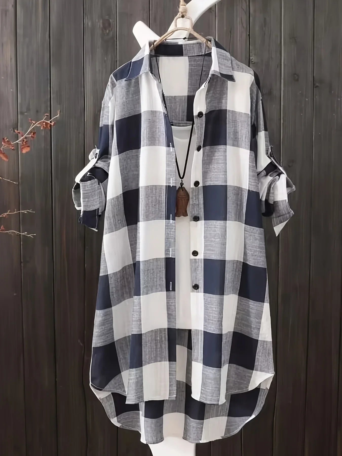 Women's Loose Checked Long Sleeve Collared Shirt