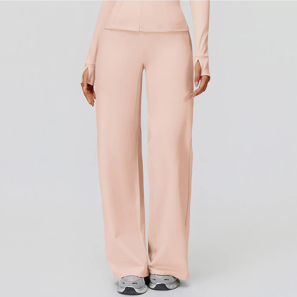 Women's High Waist Polyester Blend Wide Leg Pants for Yoga and Casual Wear