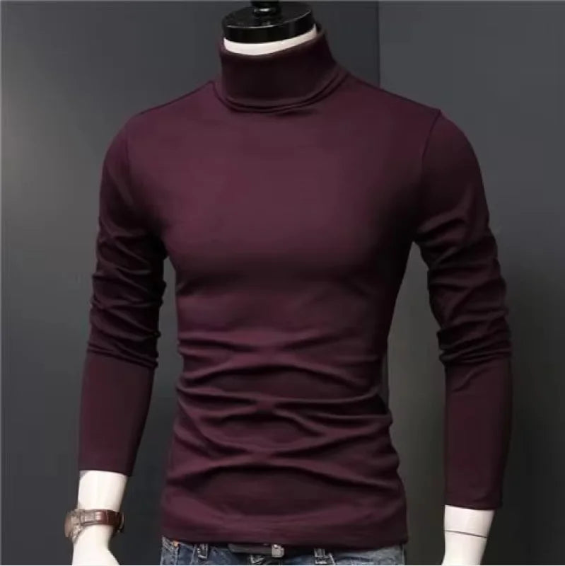 Men's Solid High-Neck Long-Sleeve Fitted Base-Layer Top