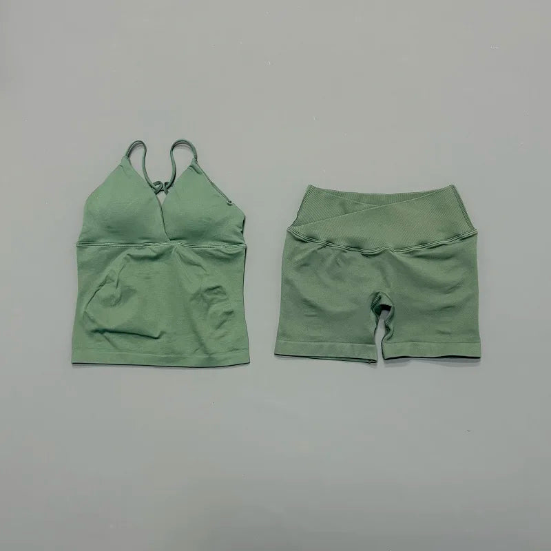 Women's Twist Front Tank And Shorts Yoga Set
