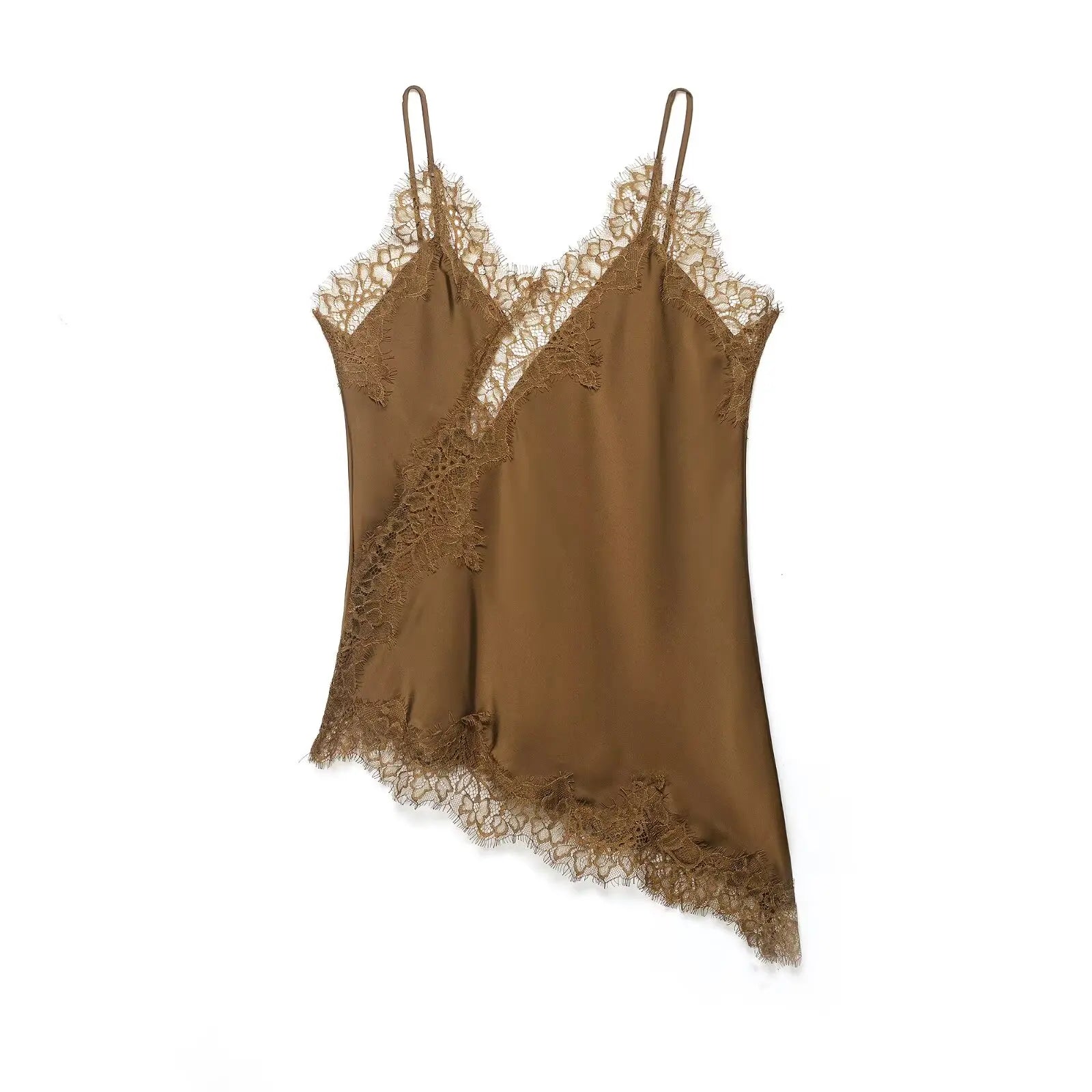 Women's Asymmetric Lace Trim Polyester Camisole with an Open Back