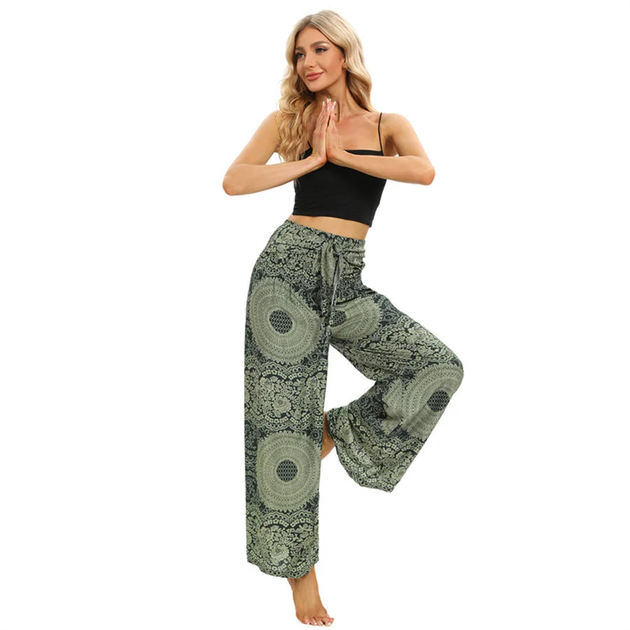 Women's Printed Rayon Harem Pants with Elastic Waist and Convertible Styling