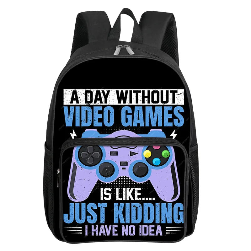 Children's Gamepad Print Backpack with Front Pocket and Twin Shoulder Straps
