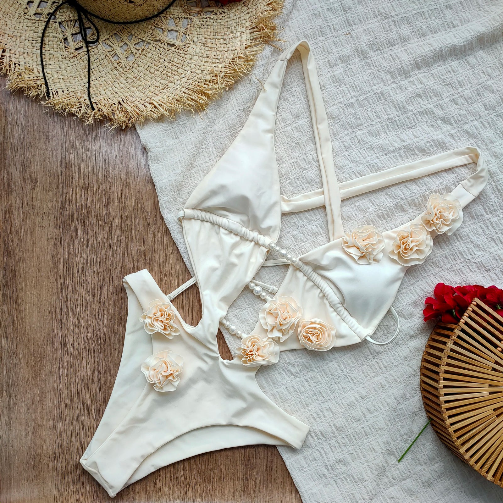 Flower Detail Cutout Swimsuit