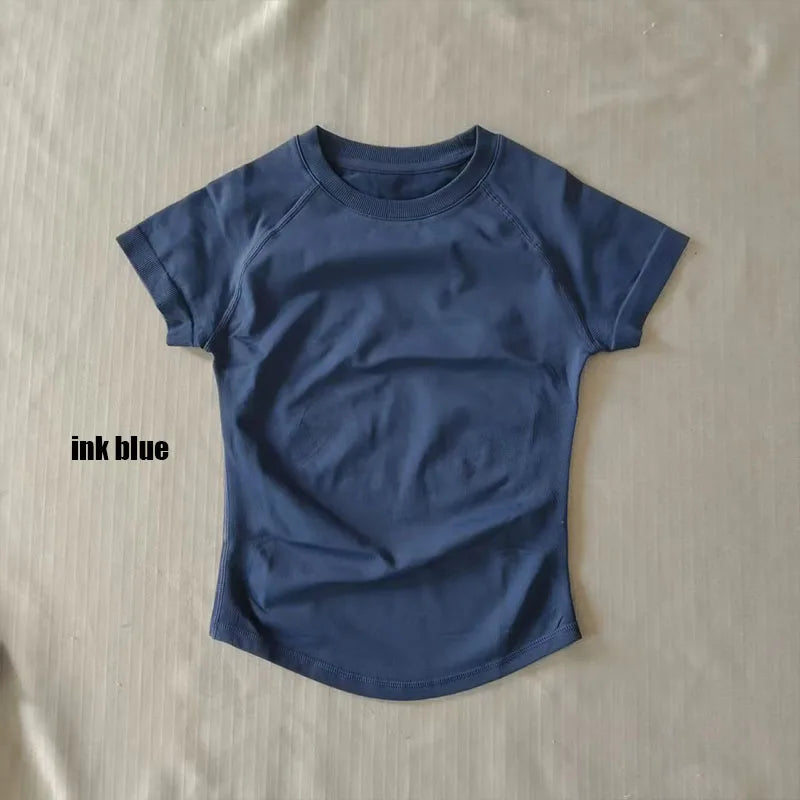 Women's Crew Neck Fitted Short Sleeve T-shirt For Workout Outfits