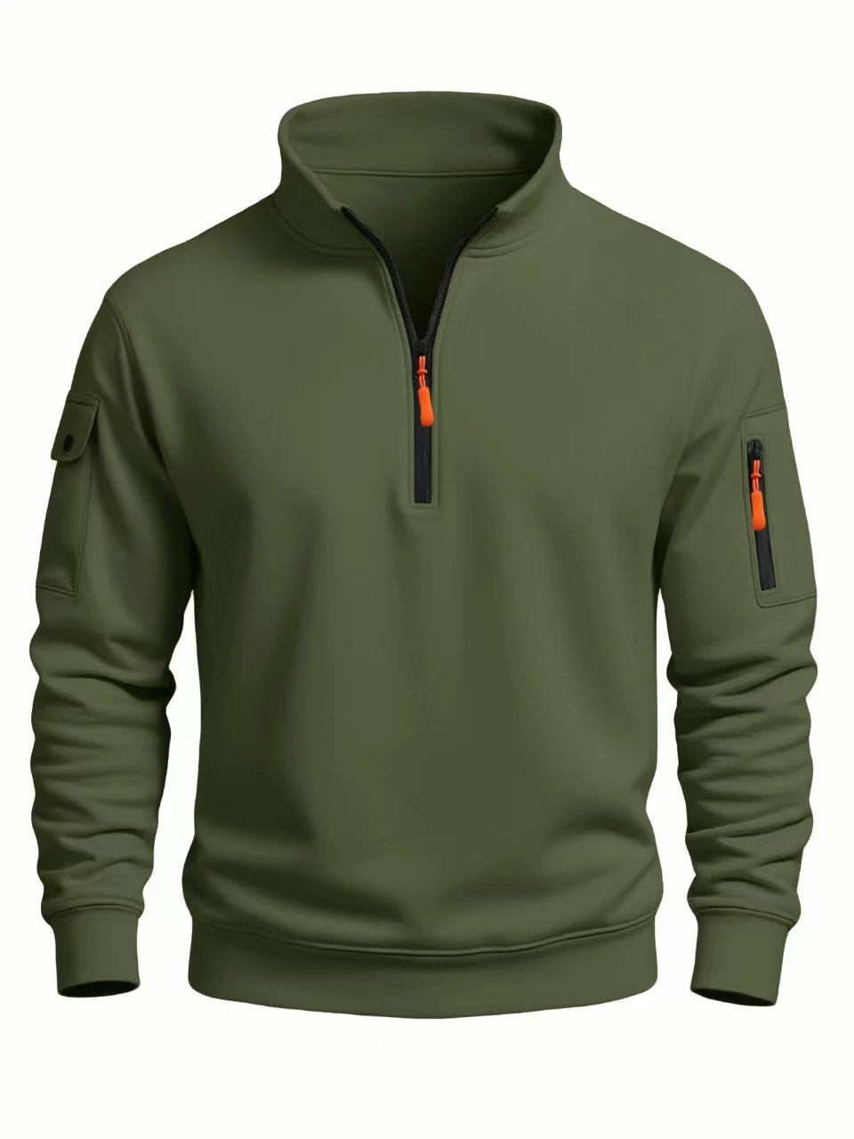 Men's Polyester Solid Long-Sleeve Half-Zip Sweatshirt with Raised Collar for Casual Outfits