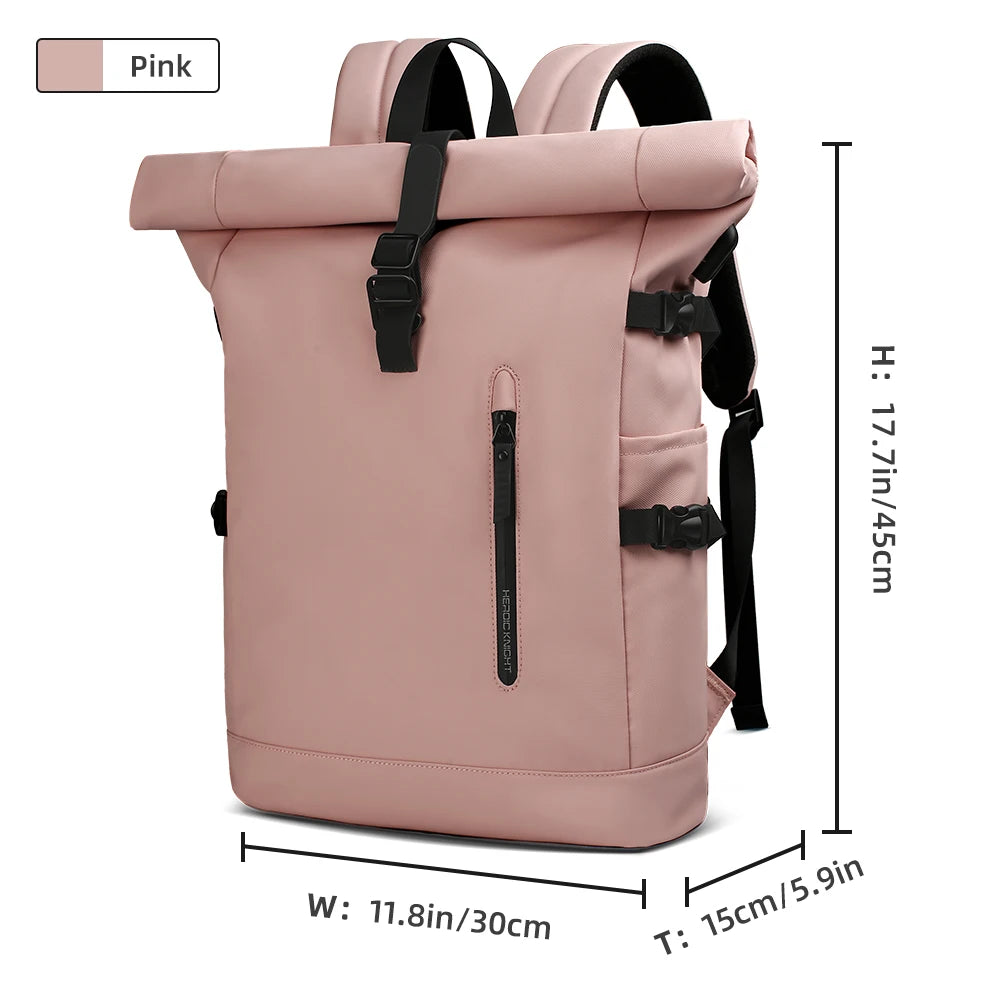 Roll-Top Laptop Backpack with Buckle Closure and Contrasting Panel Options