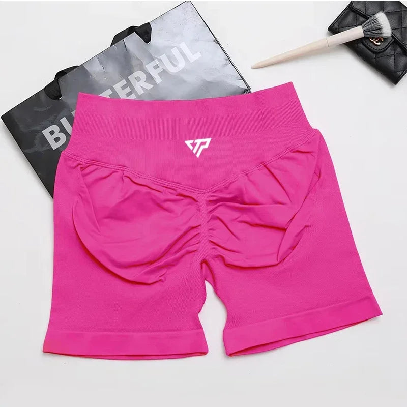 Women's Scrunch Back High Waist Fitted Shorts for Gym Workouts