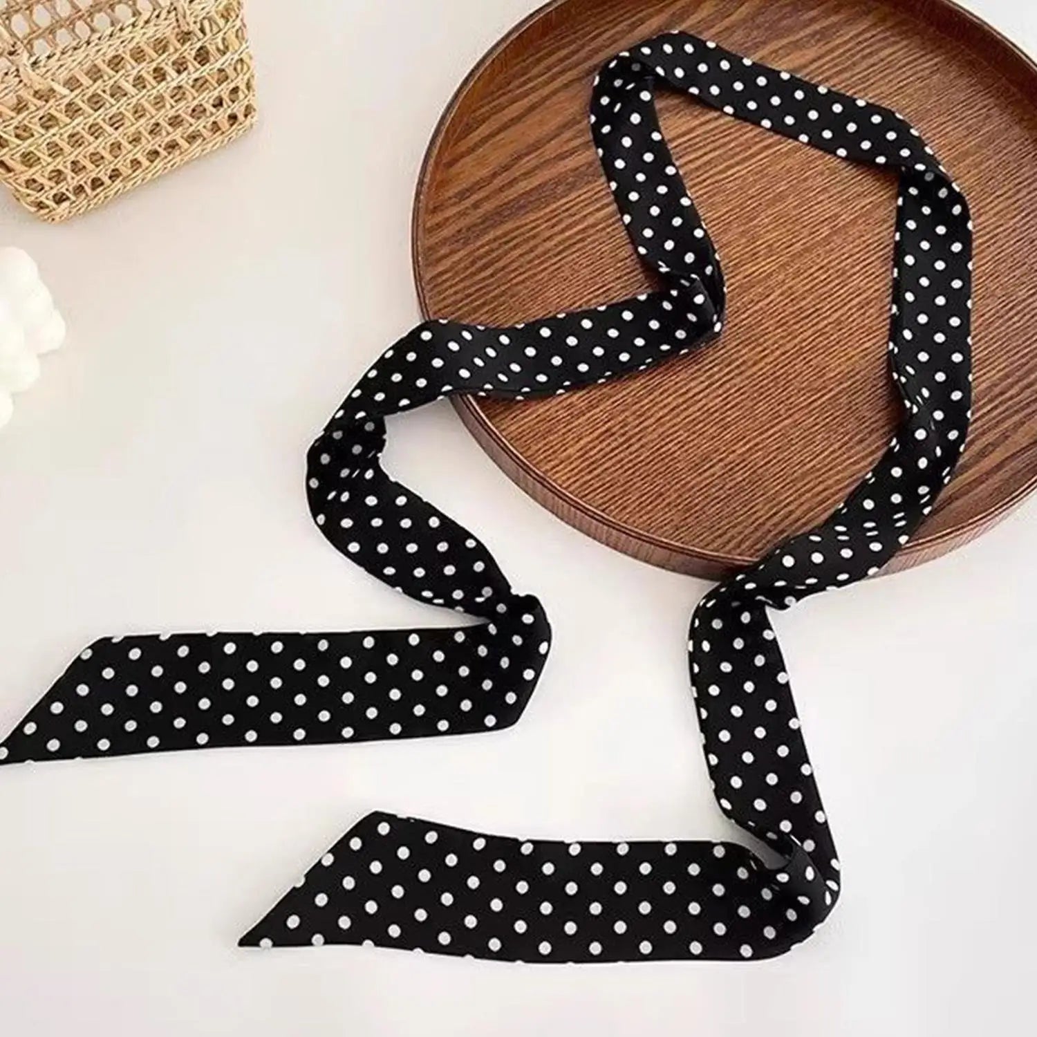 Printed Narrow Long Scarf with Pointed Ribbon Ends
