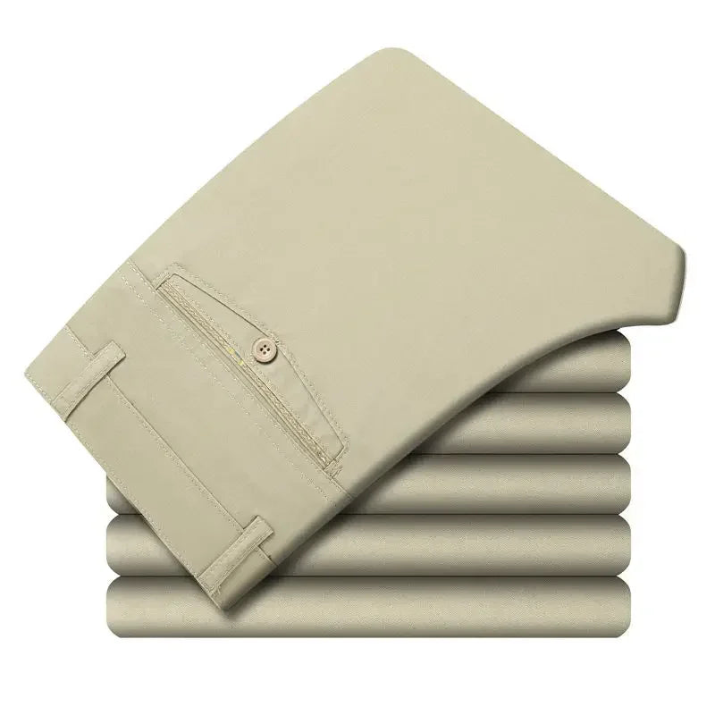 Men's High-Waist Cotton Straight-Leg Full-Length Pants