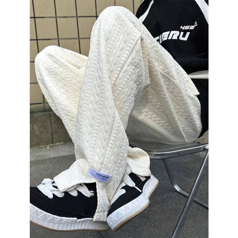 Full Length Open Knit Wide Leg Casual Streetwear Pants