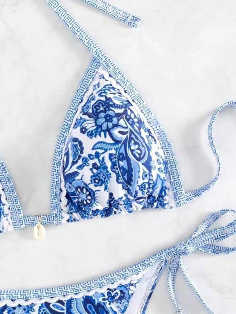 Printed Halter Triangle Bikini