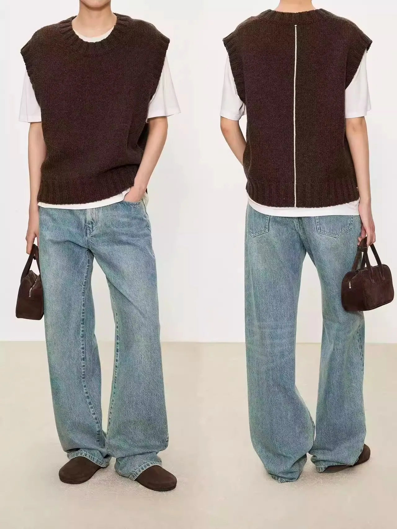 For autumn winter sleeveless vests stylish and loose with V-neck wool vests for layering Women's knitted sweaters and waistcoats