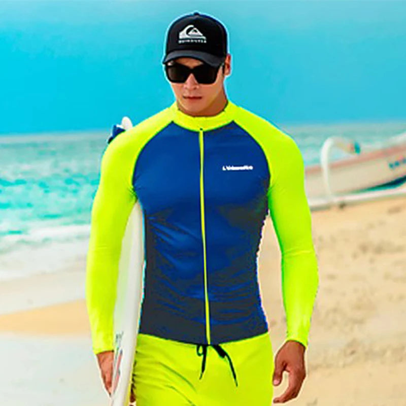 Men's Long Sleeve Rash Guard with Swim Bottom Options